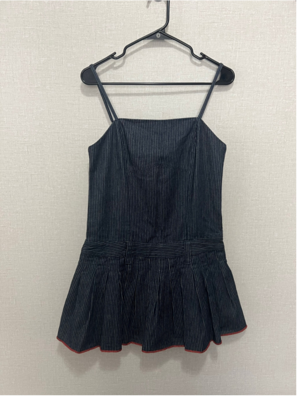 NWT Anthropologie Pilcro Pinstripe Denim Pleated Sleeveless Mini Dress W/Shorts